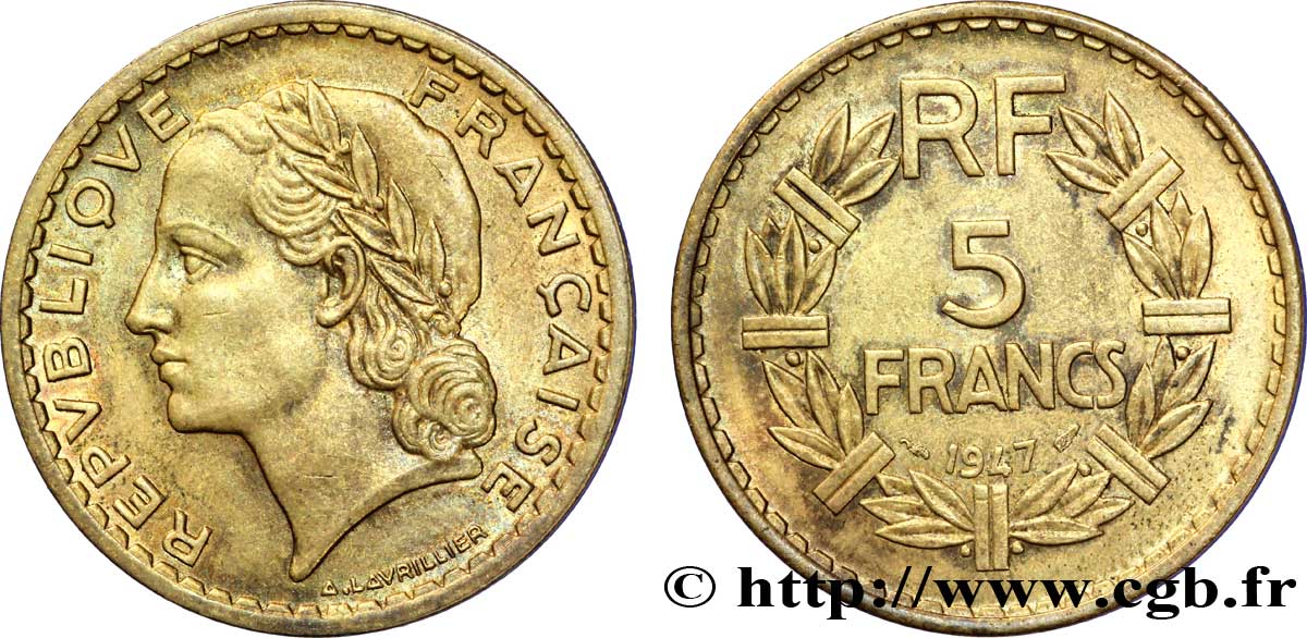 5 francs Lavrillier, bronze-aluminium 1947  F.337/9 VZ 