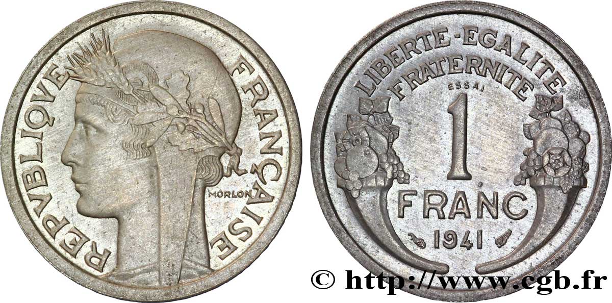 Essai de 1 franc Morlon, légère 1941  F.221/1 SC 