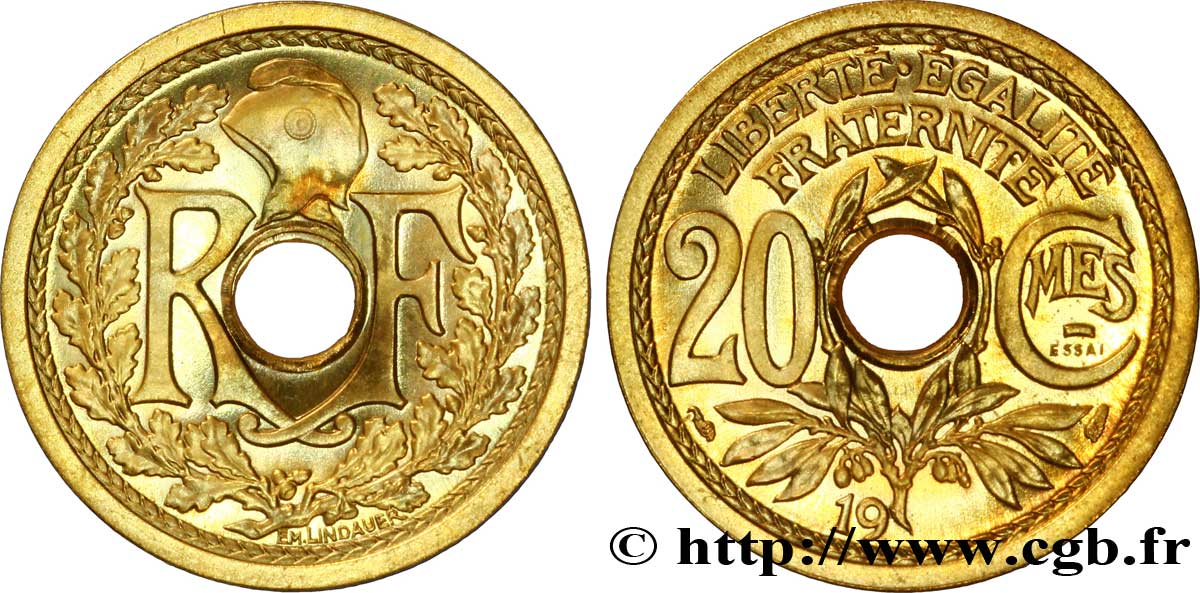 Essai de 20 centimes Lindauer, listel large n.d.  F.155/1 var. MS 