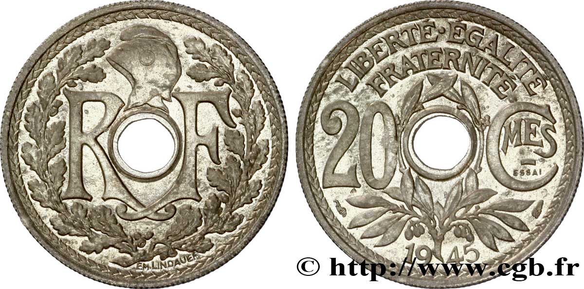 Essai de 20 centimes Lindauer 1945  F.155/1 SPL 