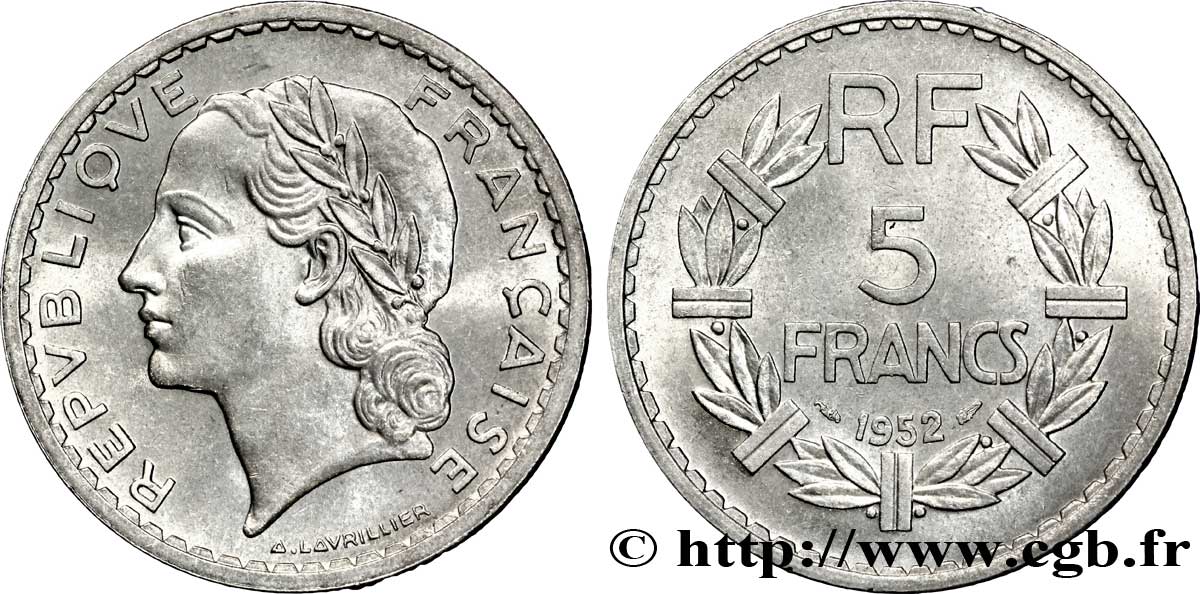 5 francs Lavrillier, aluminium 1952  F.339/22 AU 