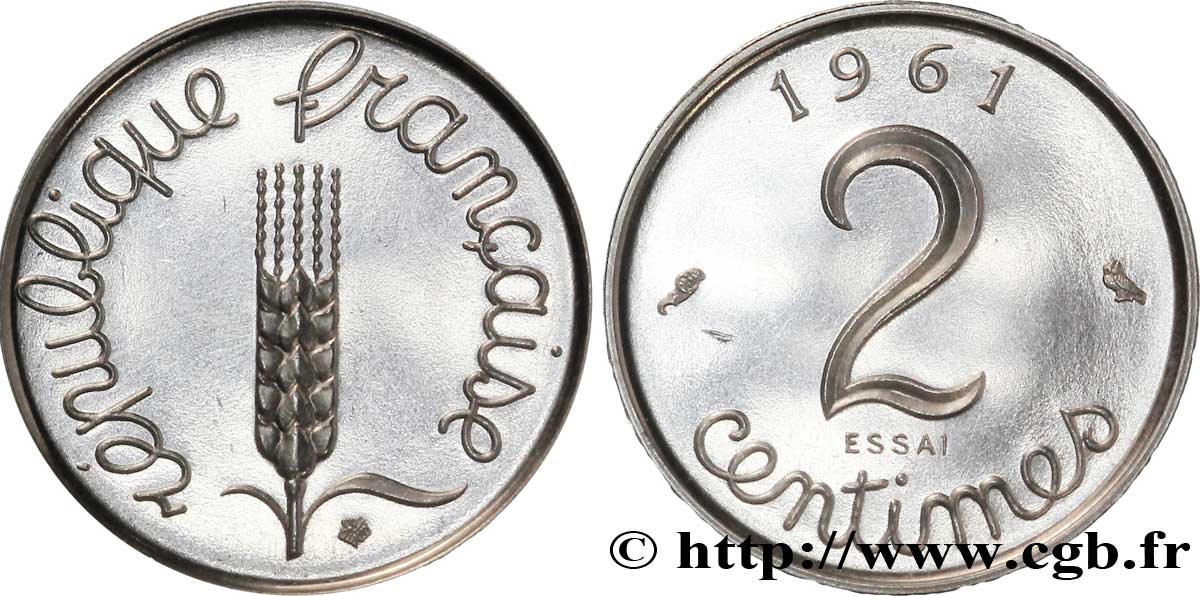 Essai de 2 centimes acier, type Épi 1961 Paris F.111/2 SPL 