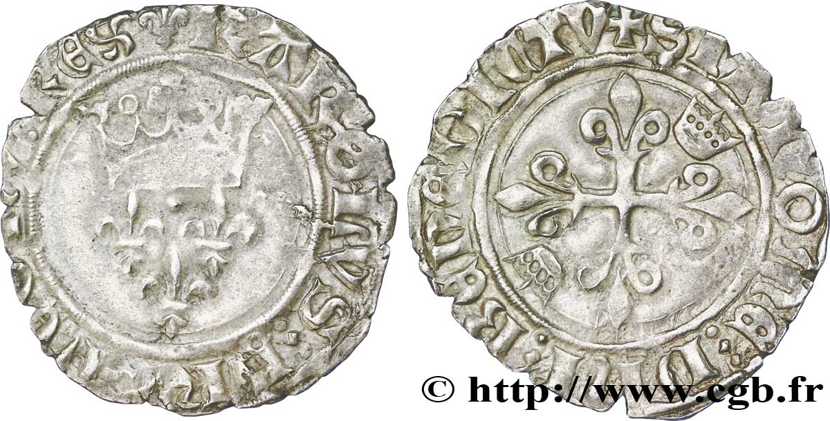 BURGONDY - COINAGE AT THE NAME OF CHARLES VI  THE MAD  OR  THE WELL-BELOVED  Gros dit  florette  02/07/1419 Chalon-sur-Saône MBC