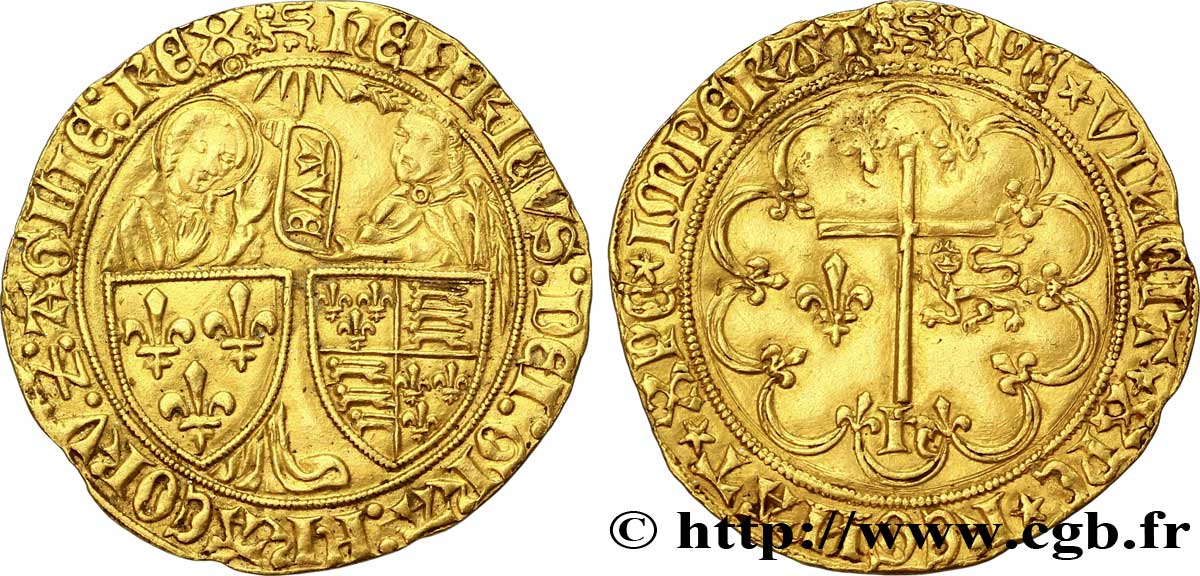 HENRY VI DE LANCASTRE - ROI DE FRANCE (1422-1453) - ROI D ANGLETERRE (1422-1461) et (1470-1471) Salut d or n.d. Rouen TTB+/SUP