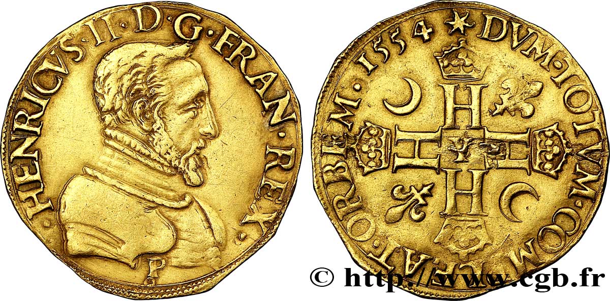 HENRY II Double henri d or, 1er type 1554 Bourges BB