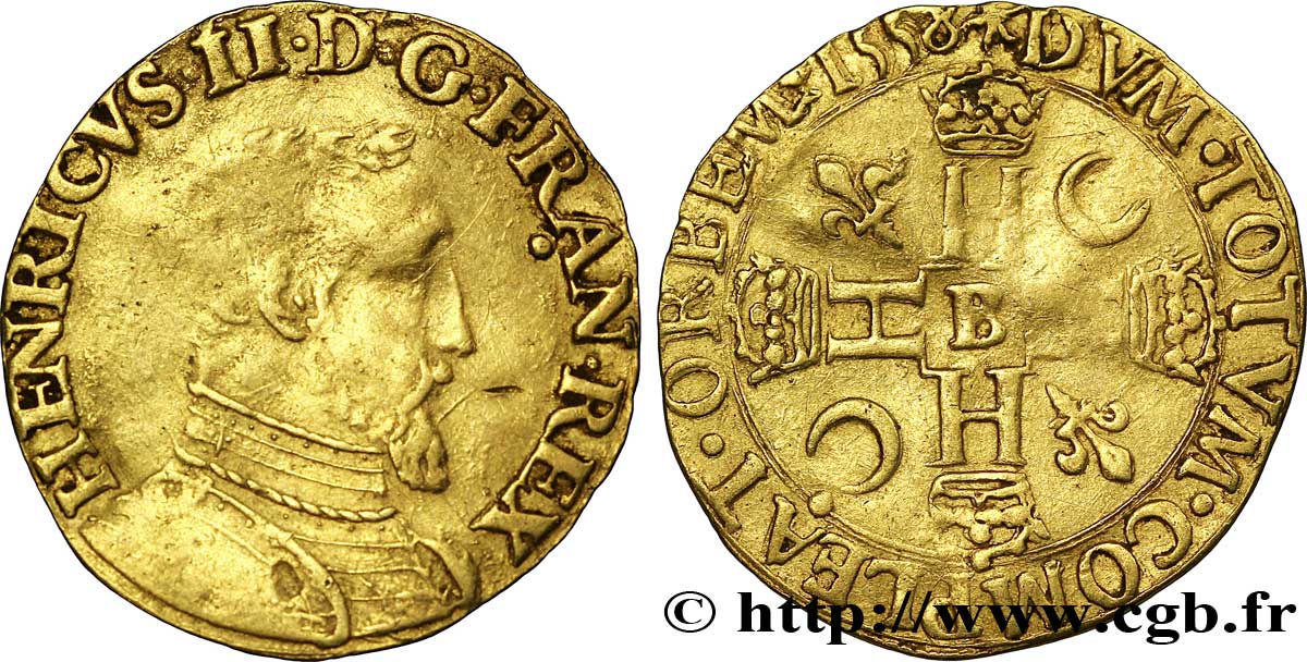 HENRY II Henri d or, 1er type 1558 Rouen VF