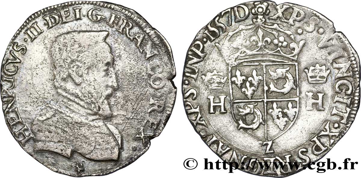 HENRY II Demi-teston du Dauphiné à la tête nue 1557 Grenoble SS/fVZ