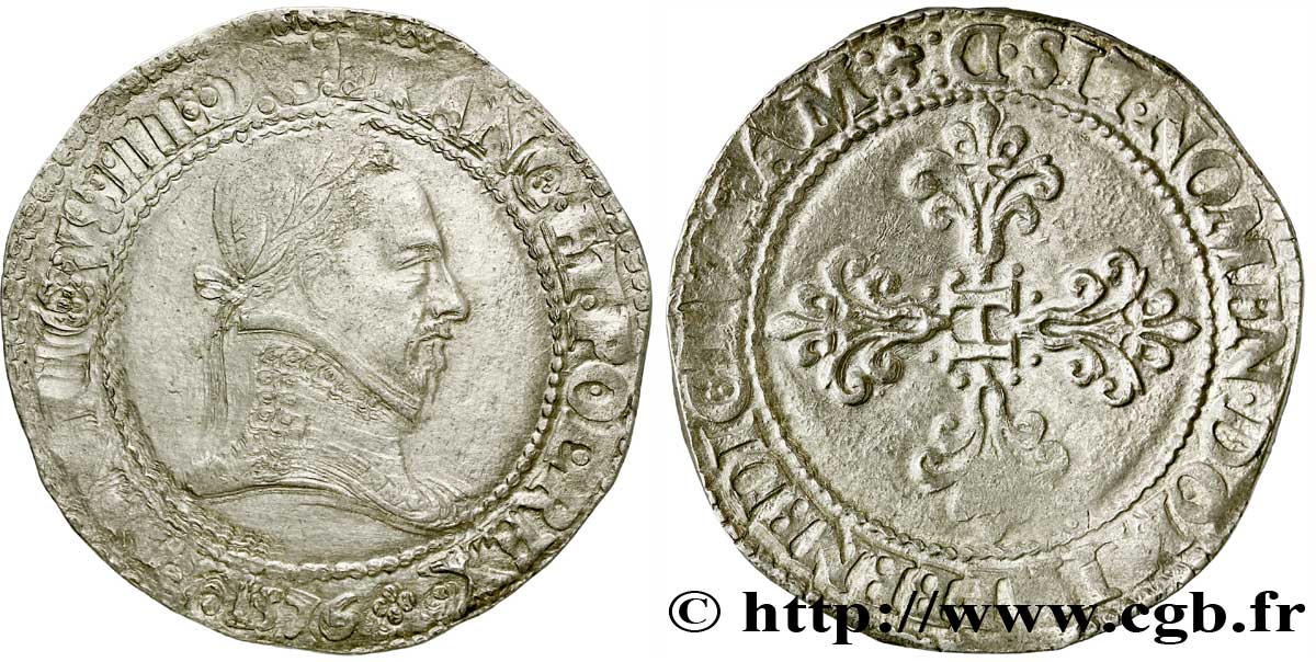 HENRY III Franc au col plat 1576 Lyon MB/q.BB