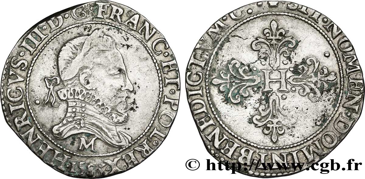 HENRI III Franc au col fraisé 1583 Toulouse TTB+/TTB