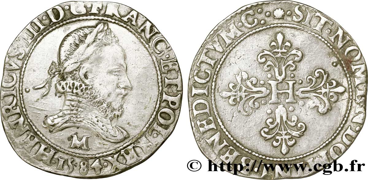 HENRI III Franc au col fraisé 1584 Toulouse TTB/TTB+