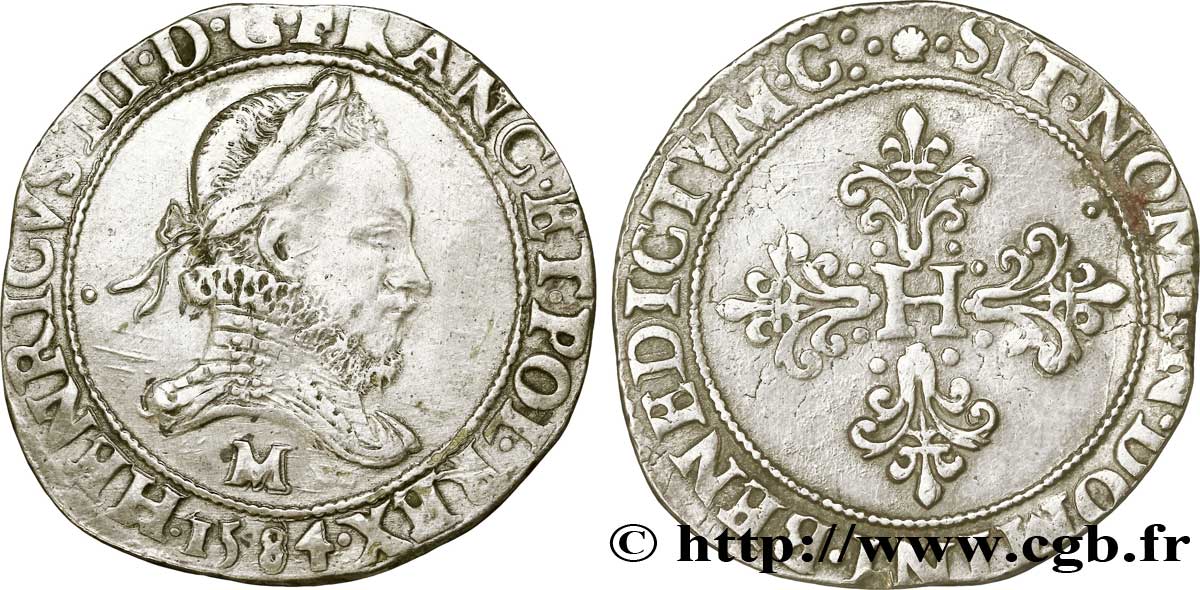 HENRY III Franc au col fraisé 1584 Toulouse SS/fVZ