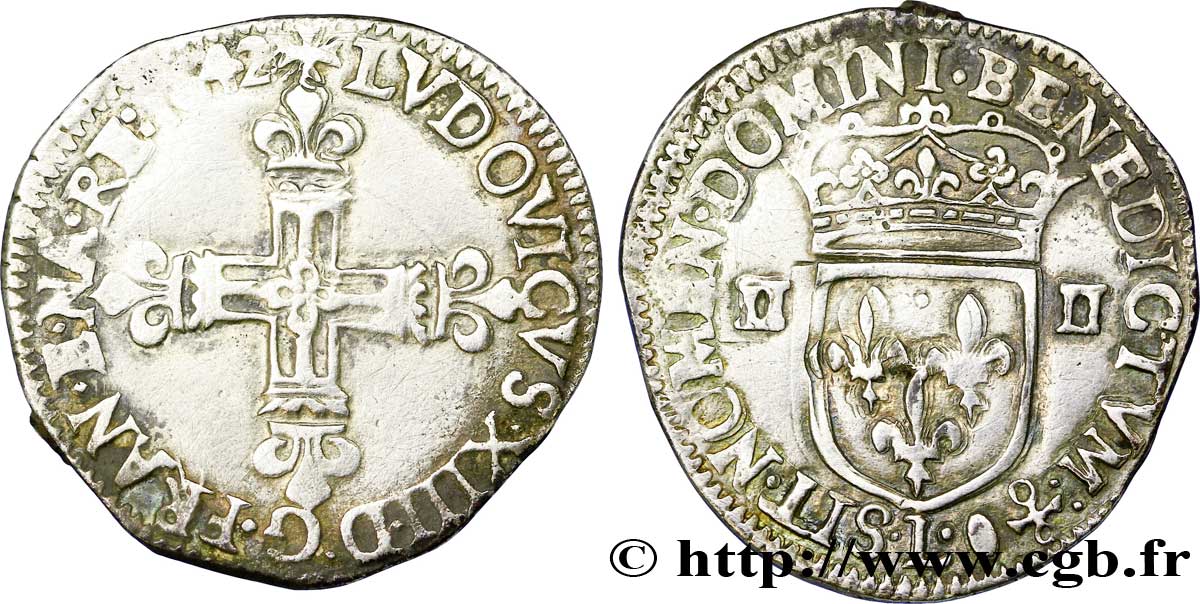 LOUIS XIII LE JUSTE Quart d écu, à la croix fleurdelisée, titulature côté croix 1642 Bayonne TTB