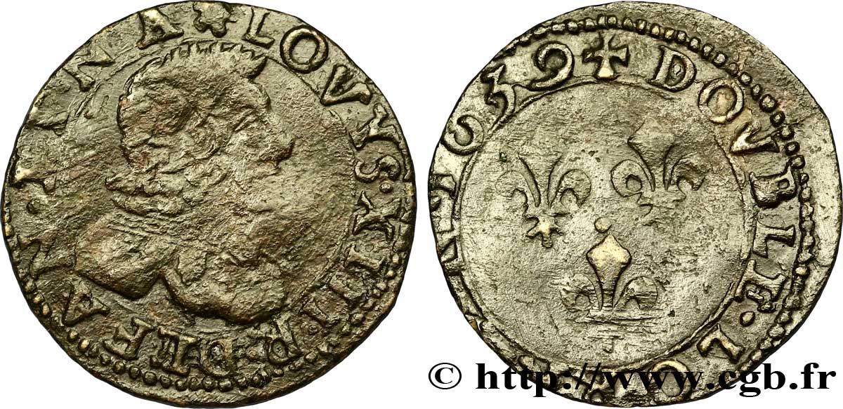 LOUIS XIII  Double lorrain au buste vieilli, type 12 1639 Stenay XF