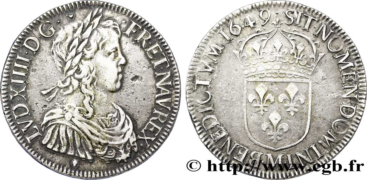 LOUIS XIV LE GRAND OU LE ROI SOLEIL Écu à la mèche longue 1649 Toulouse TTB+/TTB