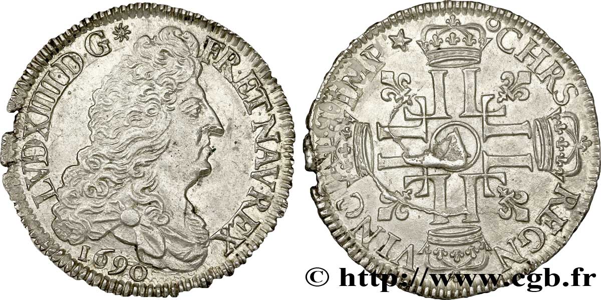 LOUIS XIV  THE SUN KING  Demi-écu aux huit L, 1er type 1690 Paris BB/q.SPL