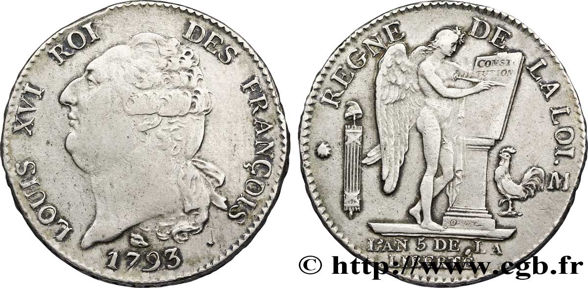 LOUIS XVI (MONARQUE CONSTITUTIONNEL)  Écu dit  au génie , type FRANÇOIS 1793 Toulouse TTB+