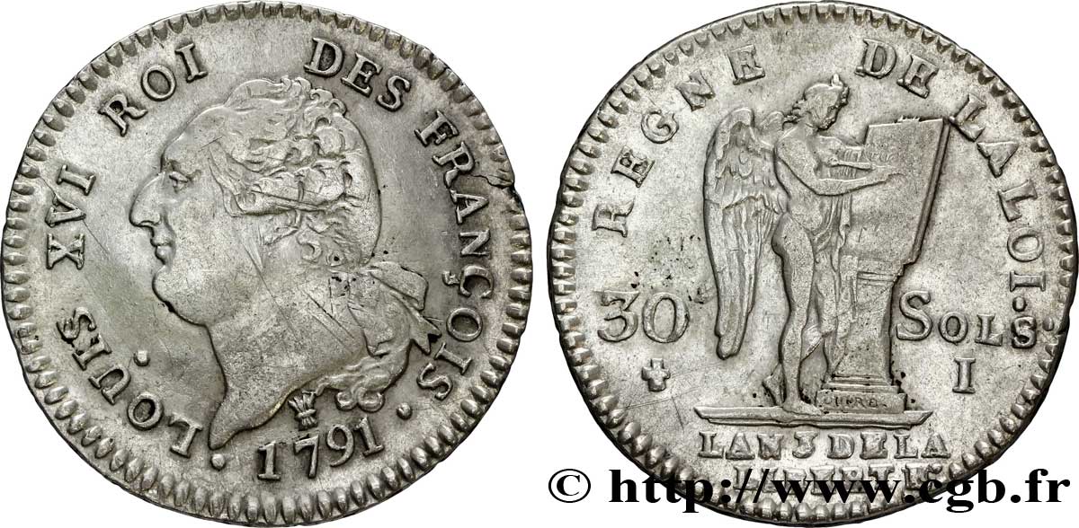 LOUIS XVI (MONARQUE CONSTITUTIONNEL)  30 sols dit  au génie , type FRANÇOIS 1791 Limoges TTB+