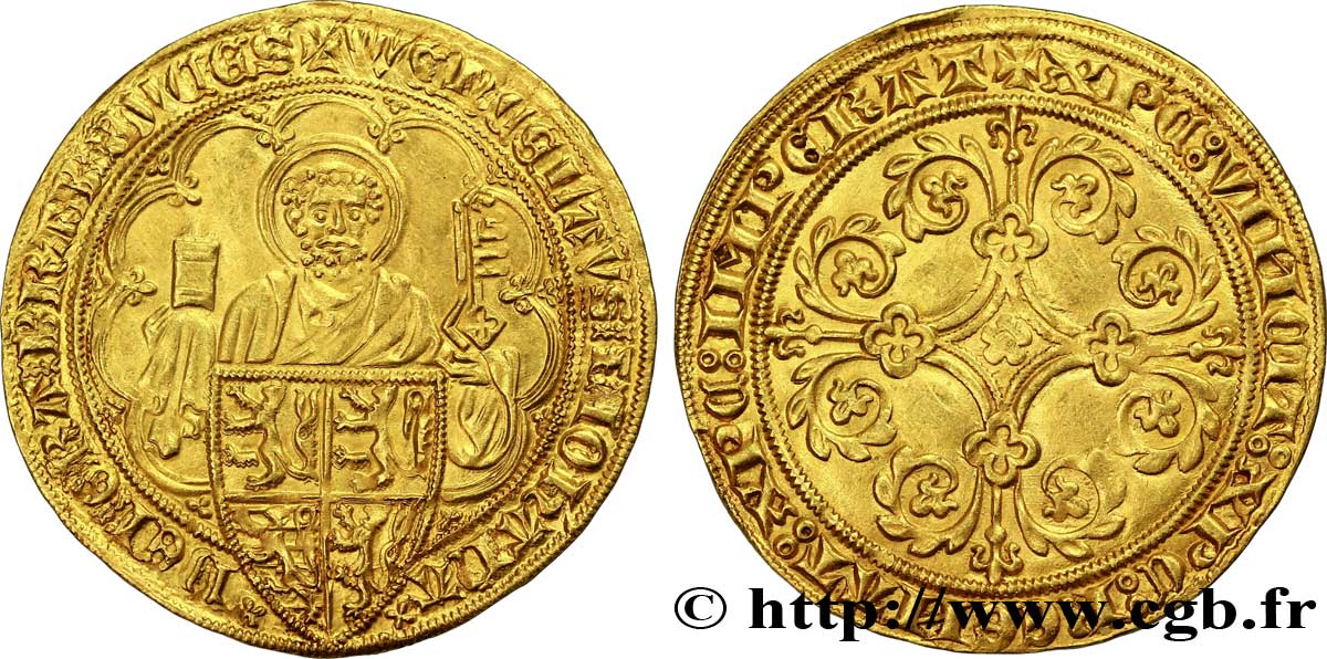 BRABANT - DUCHÉ DE BRABANT - JEANNE ET WENCESLAS Pieter d or ou gouden peter ou piètre d or c. 1380-1381 Louvain VZ