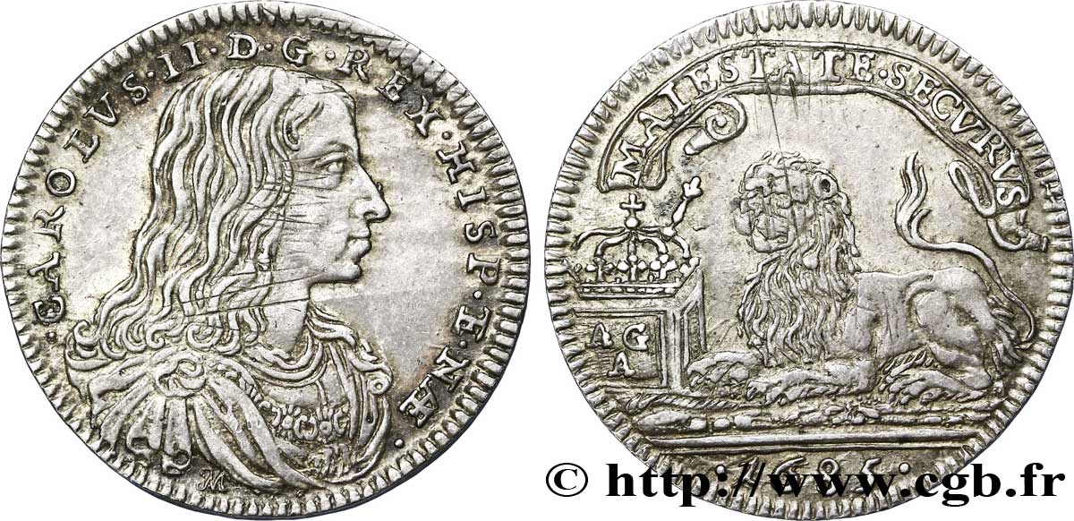 ITALY - KINGDOM OF NAPLES - CHARLES II OF SPAIN Carlin 1685 Naples AU