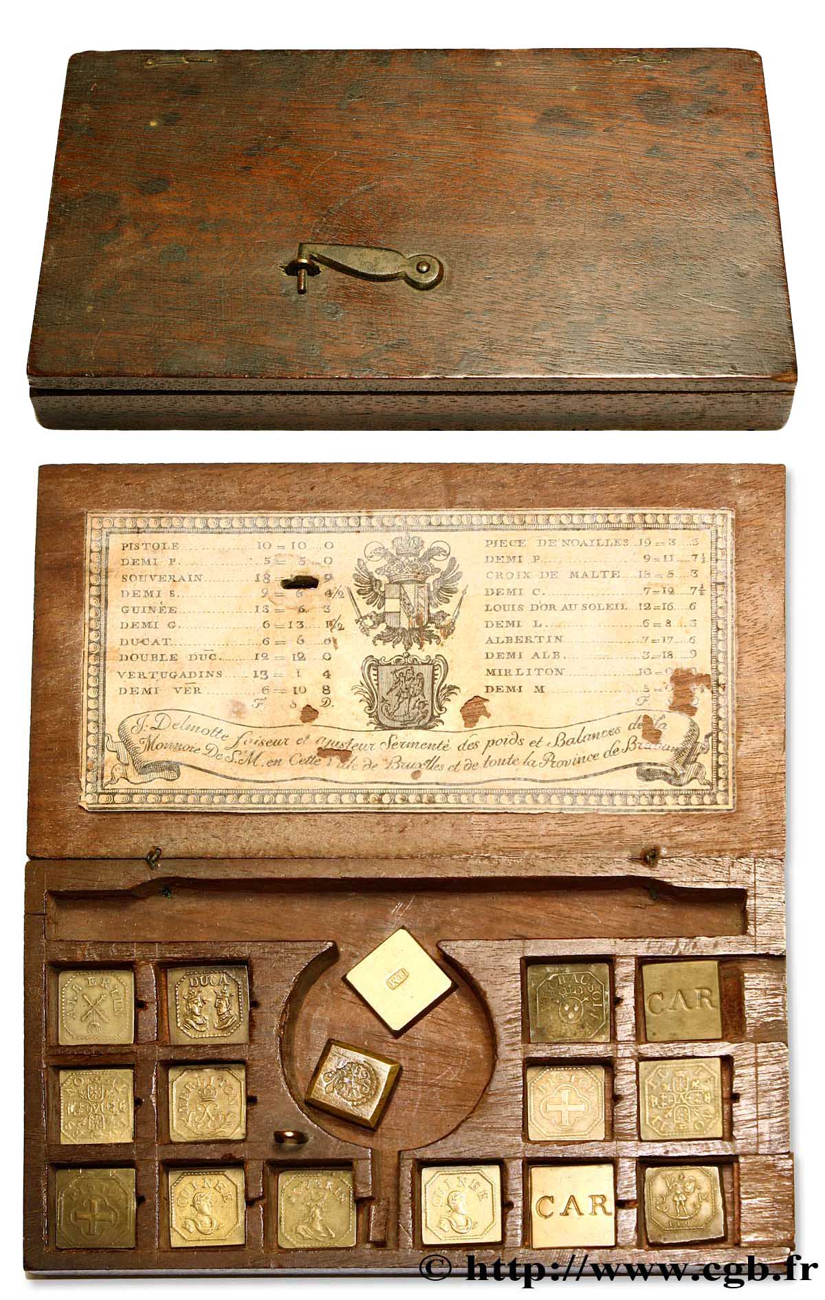 SCALE Boîte avec 16 poids monétaires, Bruxelles, J. Delmotte, vers 1723-1725 n.d. Bruxelles 
