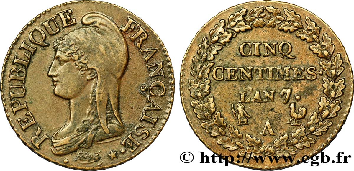 Cinq centimes Dupré, grand module 1799 Paris F.115/51 TTB 