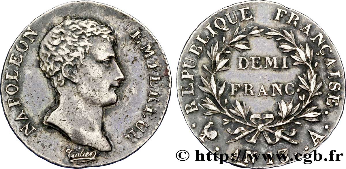 Demi-franc Napoléon Empereur, Calendrier révolutionnaire 1805 Paris F.174/10 SUP 