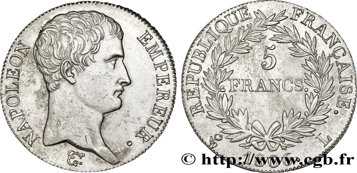 5 francs Napoléon Empereur, Calendrier grégorien 1806 Bayonne F.304/7 SPL 