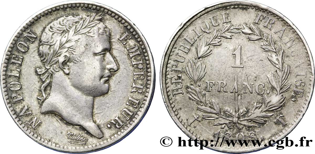 1 franc Napoléon Ier tête laurée, République française 1808 Nantes F.204/13 TTB 