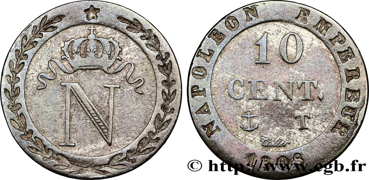 10 cent. à l N couronnée 1808 Nantes F.130/8 TB 