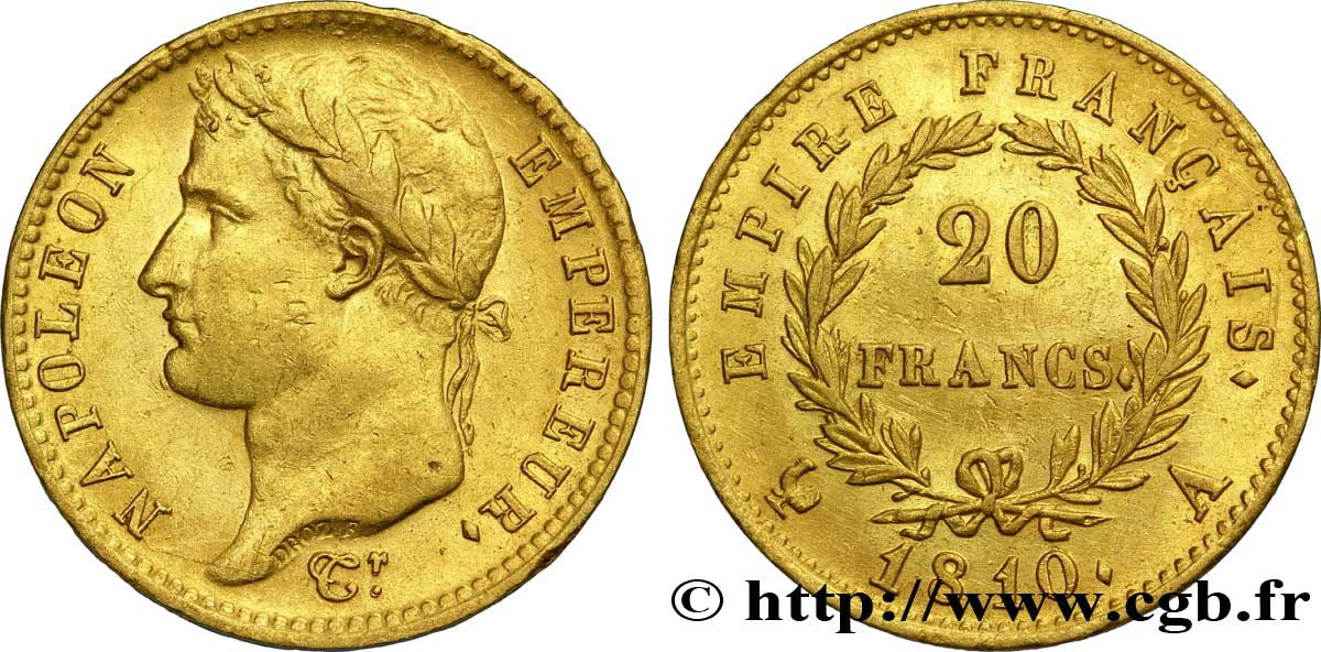 20 francs or Napoléon tête laurée, Empire français 1810 Paris F.516/9 SPL 