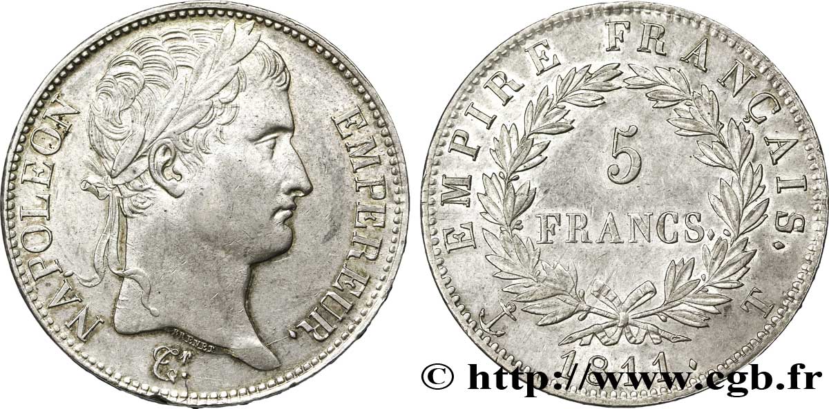 5 francs Napoléon Empereur, Empire français 1811 Nantes F.307/38 XF 
