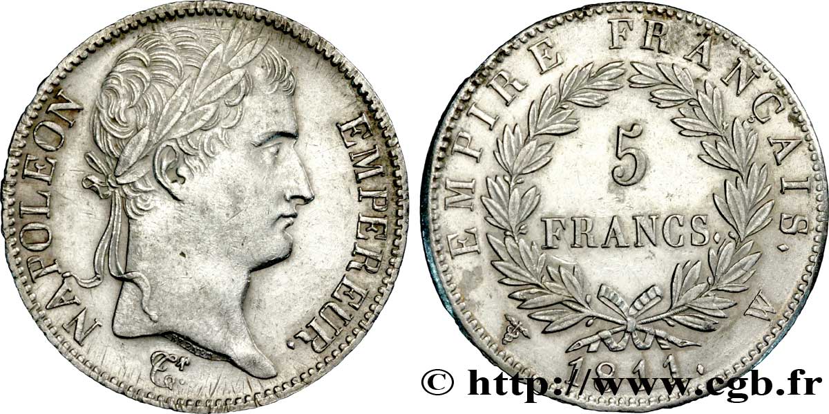 5 francs Napoléon Empereur, Empire français 1811 Lille F.307/40 TTB 