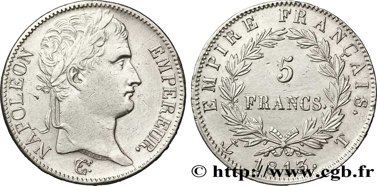 5 francs Napoléon Empereur, Empire français 1813 Nantes F.307/72 TTB 