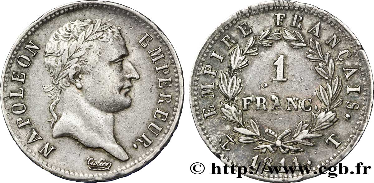 1 franc Napoléon Ier tête laurée, Empire français 1811 Nantes F.205/40 TTB 