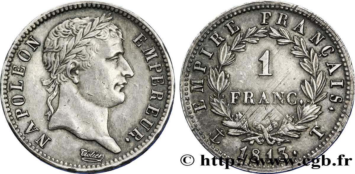 1 franc Napoléon Ier tête laurée, Empire français 1813 Nantes F.205/69 TTB 