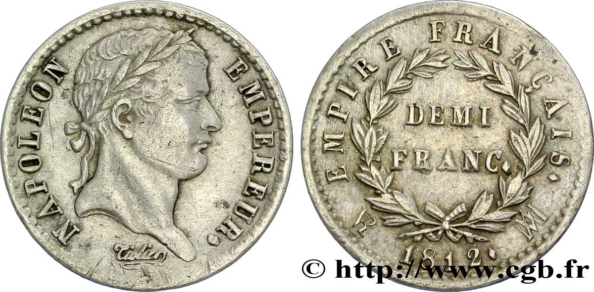 Demi-franc Napoléon Ier tête laurée, Empire français 1812 Marseille F.178/43 BB 