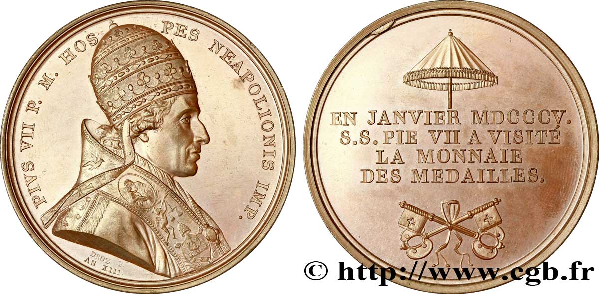 PREMIER EMPIRE Médaille BR 41, Visite du pape Pie VII à la Monnaie des Médailles SPL