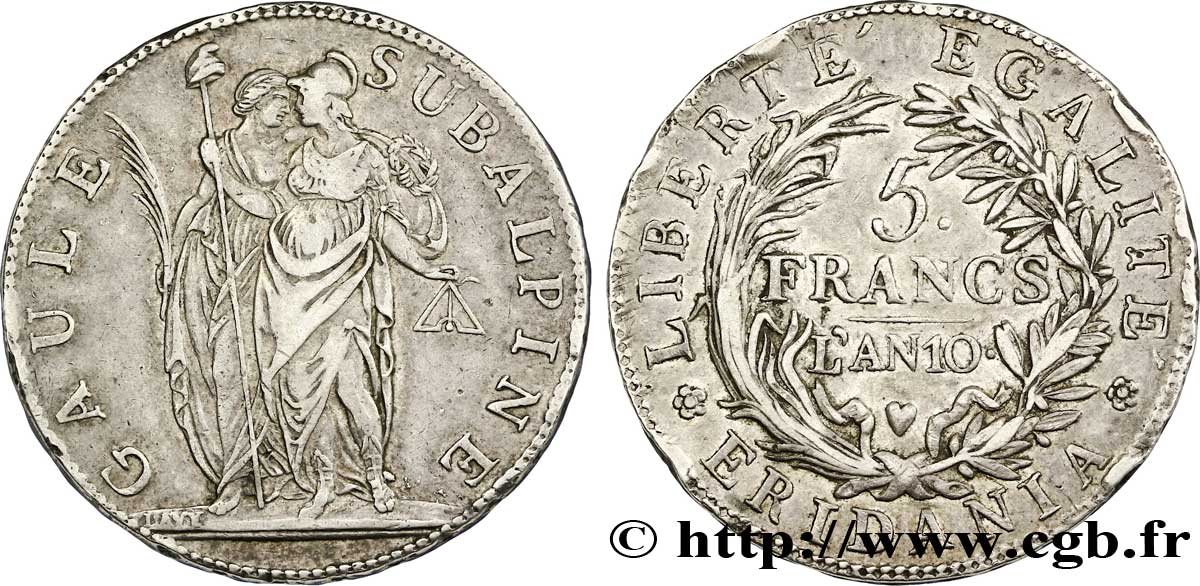 5 francs 1802 Turin Mont.10  XF 