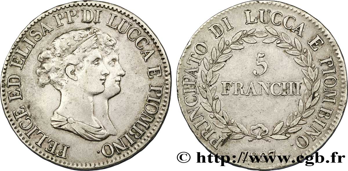 5 franchi, moyens bustes 1807 Florence VG.1472  BB 