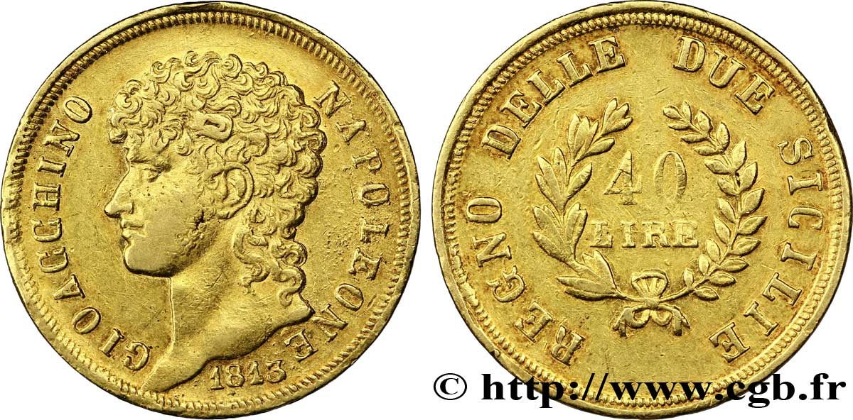 40 lire or, branches longues 1813 Naples VG.2251  MBC 