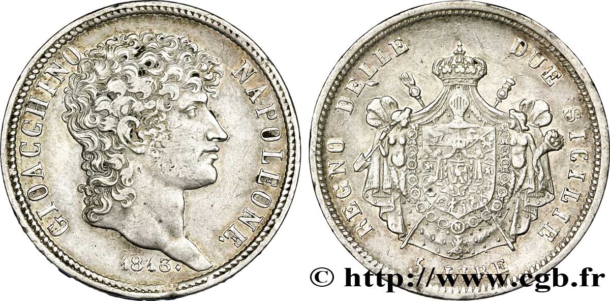 5 lire 1813 Naples VG.2255  XF 