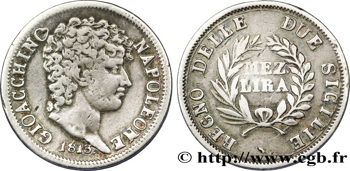 Mezza lira 1813 Naples VG.2262  TTB 