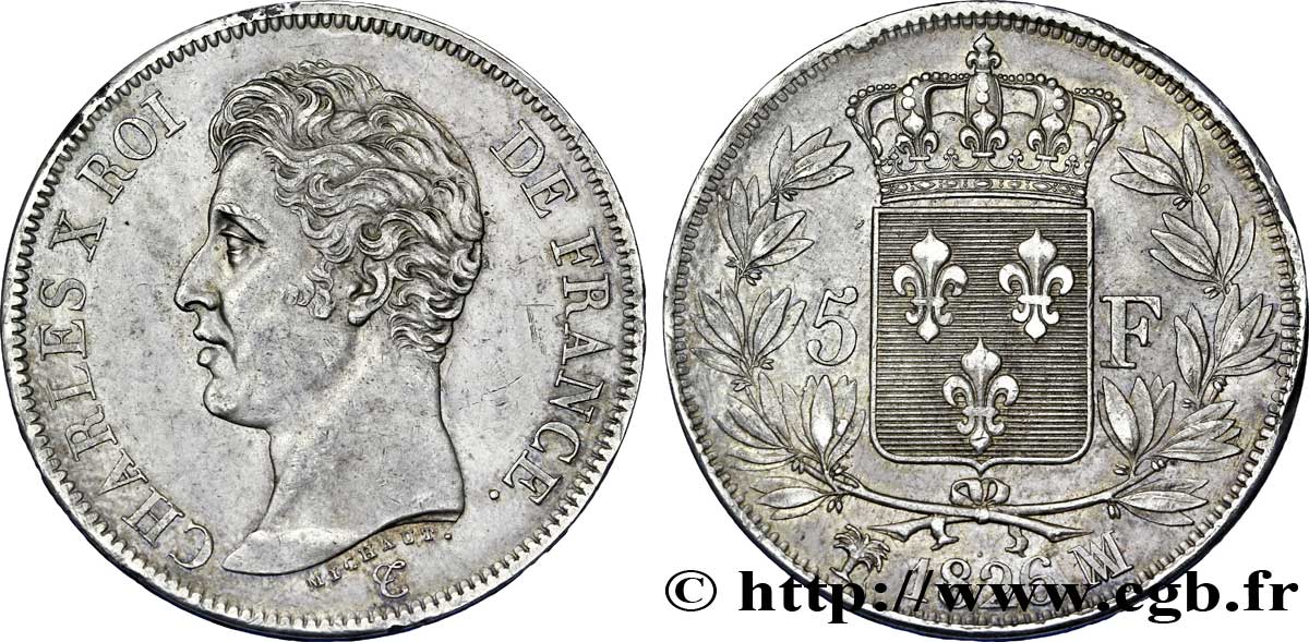 5 francs Charles X, 1er type 1826 Marseille F.310/24 SUP 