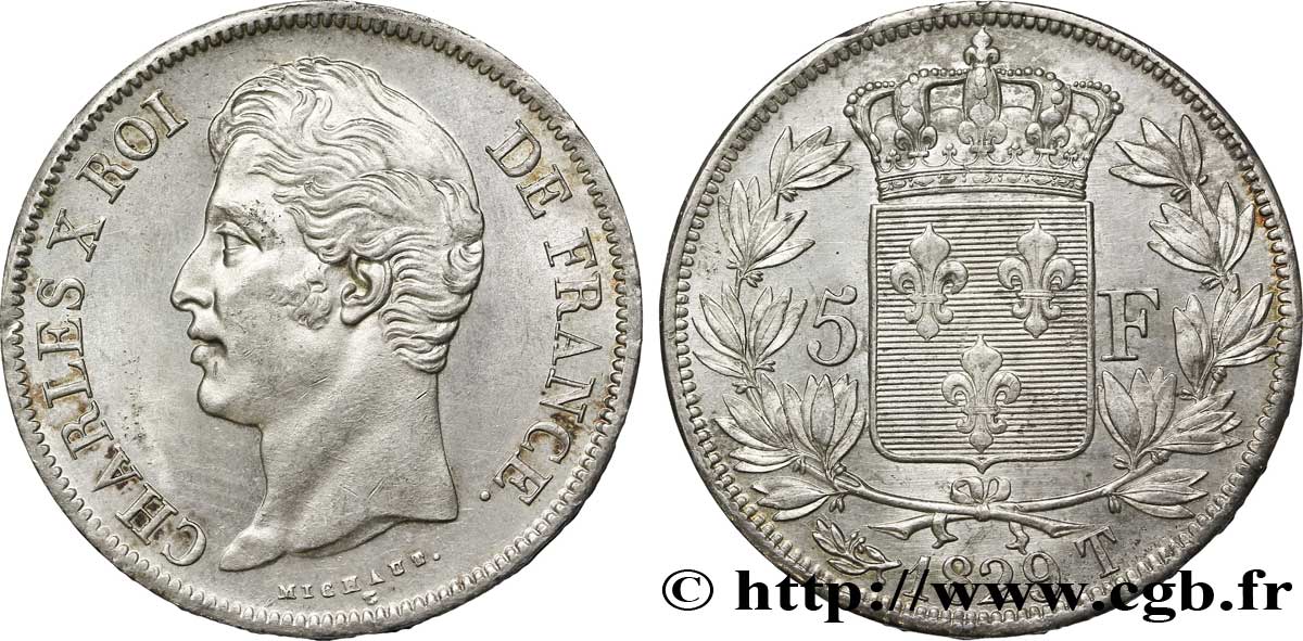 5 francs Charles X, 2e type 1829 Nantes F.311/38 SUP 