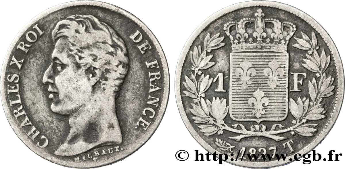 1 franc Charles X 1827 Nantes F.207/35 TB 