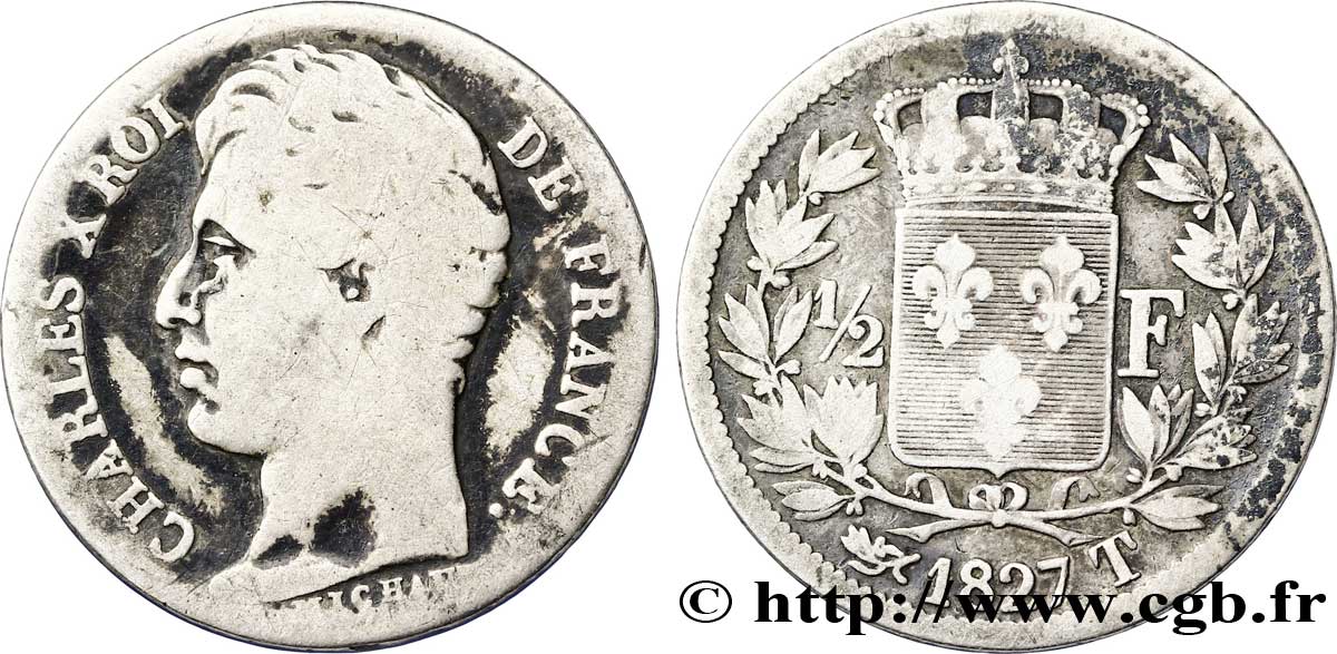 1/2 franc Charles X 1827 Nantes F.180/23 B 