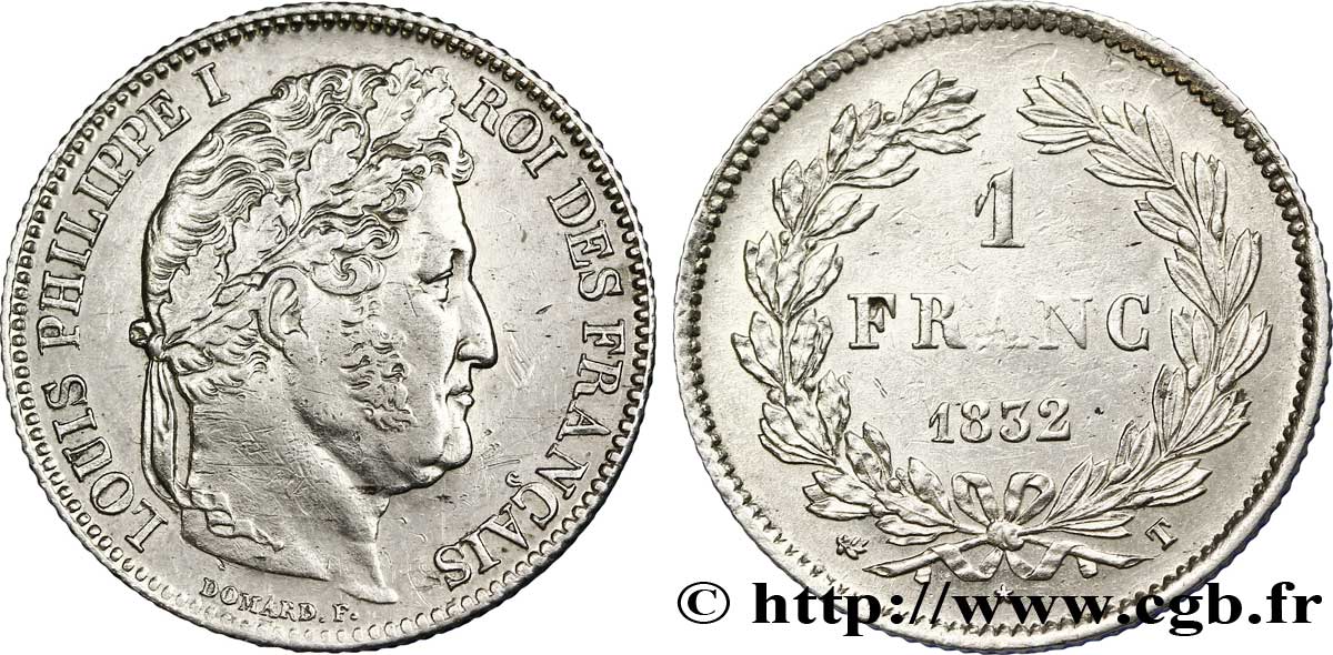 1 franc Louis-Philippe, couronne de chêne 1832 Nantes F.210/12 MBC 