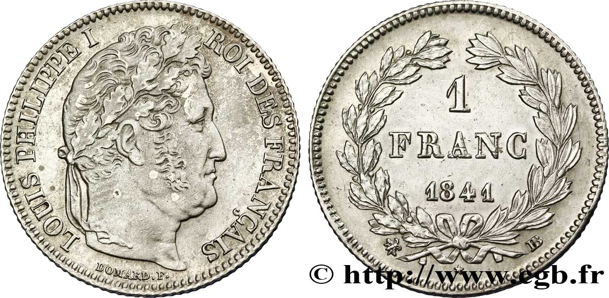 1 franc Louis-Philippe, couronne de chêne 1841 Strasbourg F.210/82 TTB 