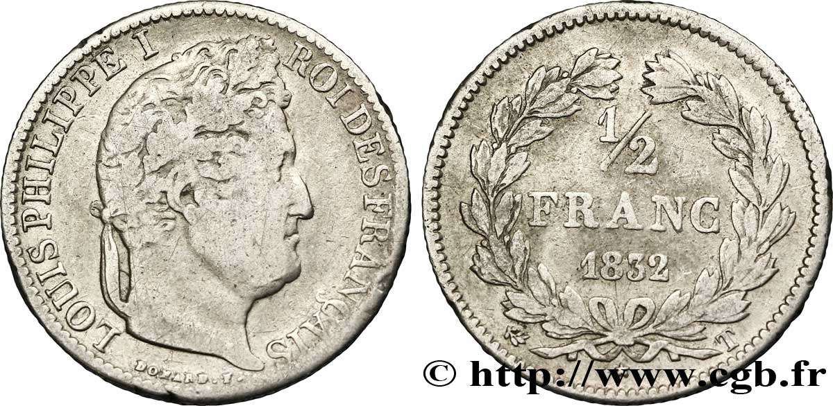 1/2 franc Louis-Philippe 1832 Nantes F.182/26 TB 