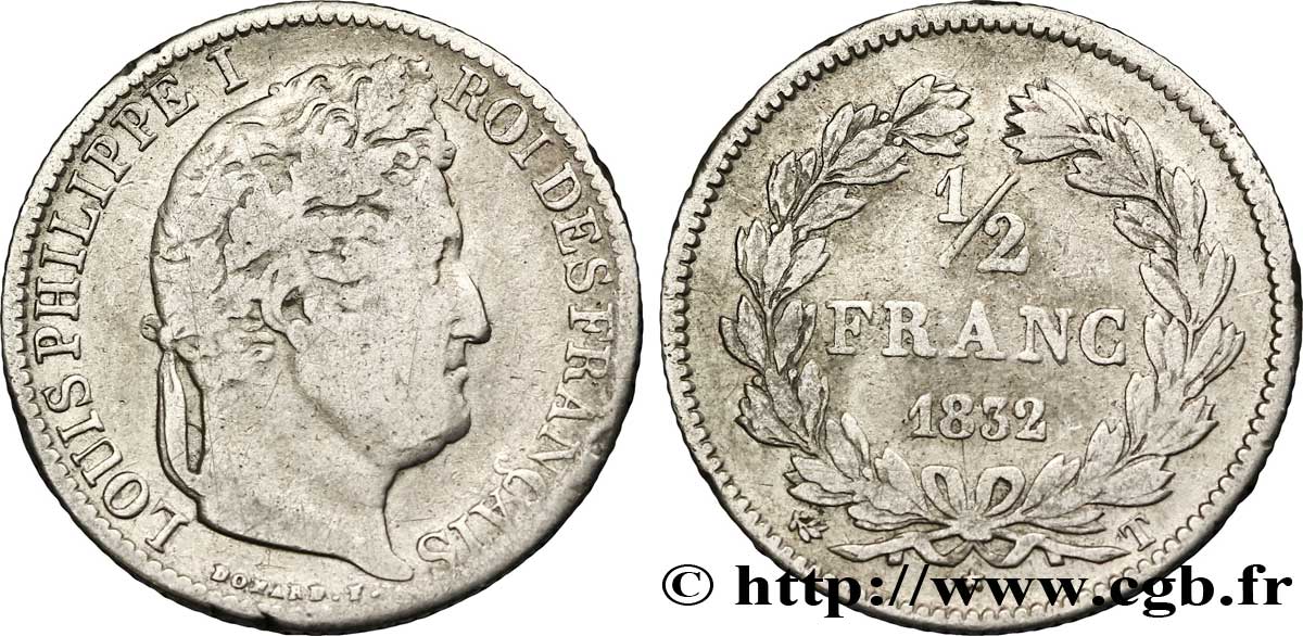 1/2 franc Louis-Philippe 1832 Nantes F.182/26 VF 